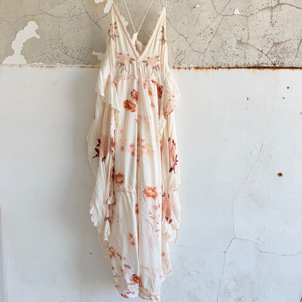 Free People Midi Dress Embroidered Floral Boho Handkerchief Hem Sundress Small - Picture 2 of 14